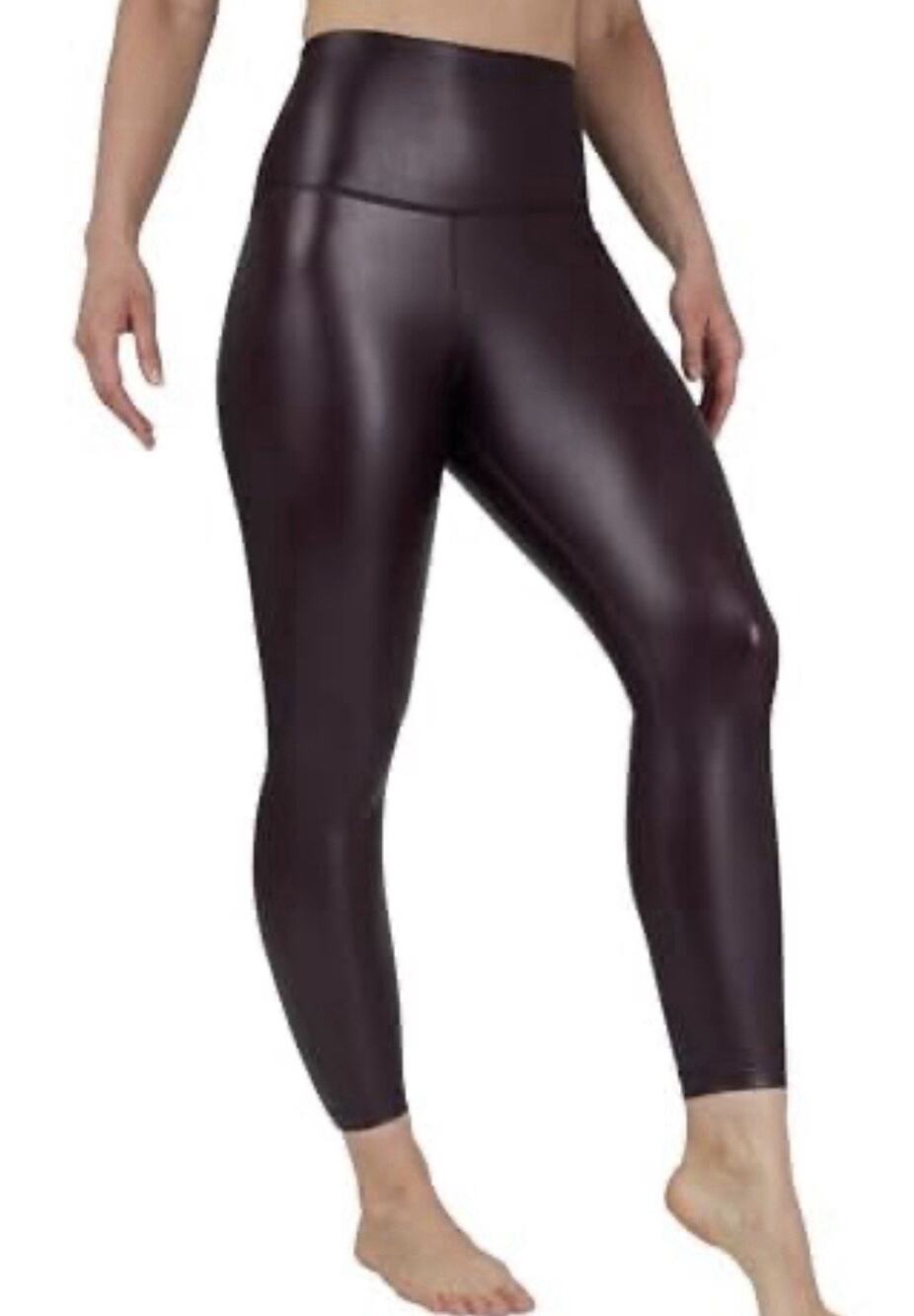 90 Degree By Reflex Med High Waist High Shine Faux Leather Ankle Leggings NWT
